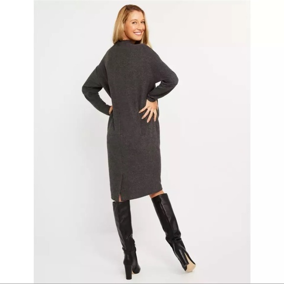 MOTHERHOOD MATERNITY NEW Hacci Gray Mock Neck Long Sleeve Knit Dress sz L - Picture 2 of 5